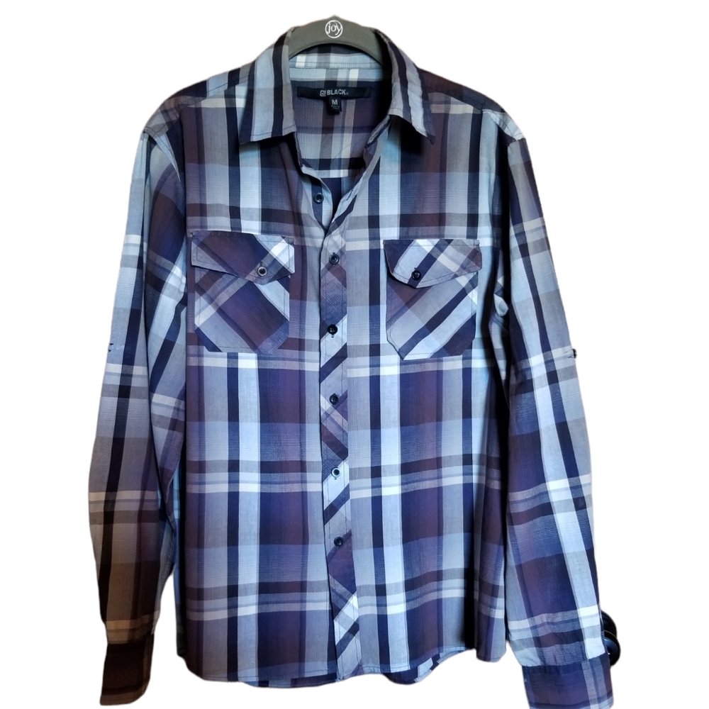 CJ Black Men's Shirt Roll Tab Button  Multicolored Plaid Sz M